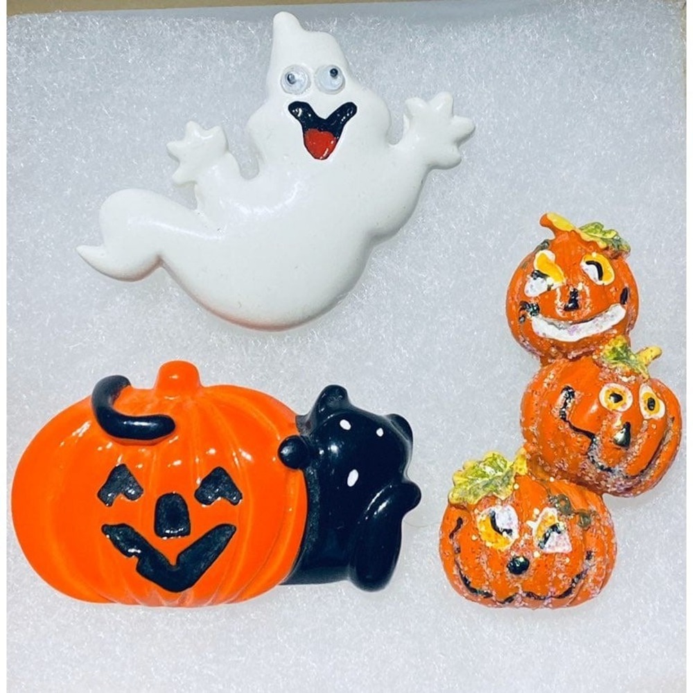 Halloween Brooches Pins Pumpkin Ghosts Lot of‎ 3